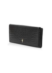 Black leather women's wallet PORES-0909-9G(Z26), diagonal product view on white background.