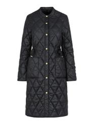 Women's long black quilted jacket KURDT-0509-99(W24)-03