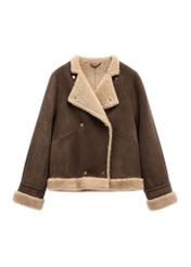 Dark brown short women's sheepskin coat KOZDP-0018-1I(Z26)