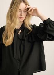 Black women's shirt KOSDT-0192-99(Z26). Front view of the product on a model, showing the full silhouette. 