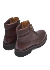 Dark brown men's leather ankle boots BUTYM-0579-1I(Z26), product view from the back on a white background.