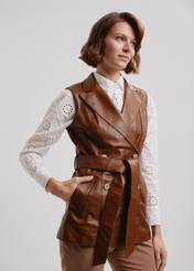 Women's cognac leather vest KAMDS-0006-1385(W24)-01