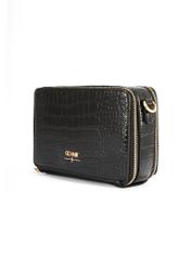 Black small women's croco handbag TOREC-1049-99(Z25), diagonal product view on a white background.