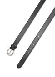 Black leather women's belt PASDS-0303-99(W26), product view from above on white background.