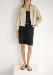 Women's gold leather slides BUTYD-1157-2X(W26), front view of the product on the model's feet.