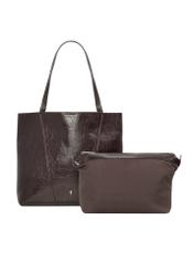 Burgundy croco women's shopper bag TOREC-1304-4D(Z26), product view with cosmetic bag on white background.