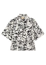 Cream women's shirt with pattern KOSDT-0186-1P(W26), front product view on white background.