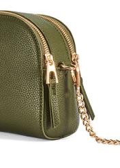 Small women's khaki handbag TOREC-0036E-55(Z25), detail view of the product on a white background, close-up of the zipper.