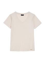 Beige women's V-neck T-shirt TSHDT-0118A-80(Z25), front product view on white background.