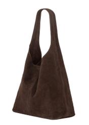 Brown suede shopper bag TORES-1403-1H(Z26). Side view, diagonal, on a white background.
