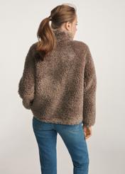 Women's ash-gray fur coat FUTDP-0021B-93(Z25), back view of the product on the model. Half of the silhouette visible.
