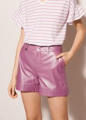 Women's lilac leather shorts SPODS-0007-1322(W23)-01