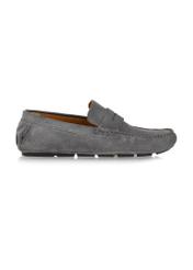 Men's grey leather moccasins BUTYM-0429-93(W24)-01