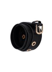 Black leather women's belt PASDS-0350-99(Z26), diagonal product view on white background.
