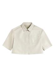Women's short cream leather shirt KOSDS-0005-0P(W26), front product view on white background.