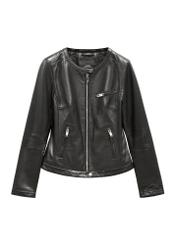 Black women's genuine leather jacket KURDS-0154-99(W26), front product view on white background.
