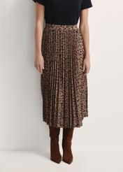 Dark beige pleated women's skirt SPCDT-0116-86(Z25), front product view on model. Half of the silhouette visible.