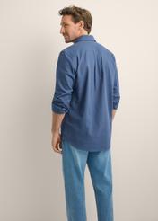 Men's navy blue linen-blend shirt KOSMT-0379-7H(W26) - front view of the product, on a model, against a light background. Half of the silhouette visible.