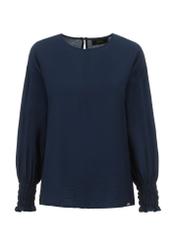 Navy blue women's blouse with ribbed cuffs BLUDT-0158-69(W23)-04