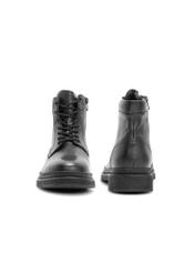 Black men's leather ankle boots BUTYM-0515-99(Z25), front and back product view on white background.