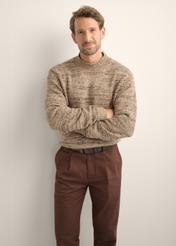 Brown men's sweater SWEMT-0194-1K(Z26), front view of the product on the model. Half of the silhouette visible.