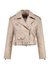 Beige women's leather jacket 2 in 1 KURDS-0514-2839(W25), front product view on white background.