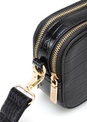 Black small women's croco handbag TOREC-1172-9G(W26), close-up of the product detail on a white background.