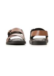 Men's leather sandals in cognac color BUTYM-0537-1F(W26), front and back product view on white background.