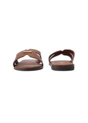 Women's camel flip-flops BUTYD-0725D-1D(W26), front and back product view on white background.