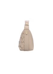 Beige women's handbag with braid TOREC-1169-1A(W26), side view of the product on a white background.