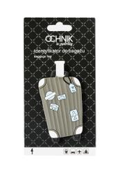Luggage tag AW-012-0005-95(W25), front view of the product in the packaging on a white background.