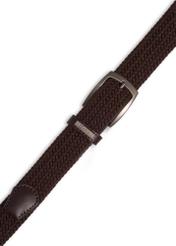 Brown braided men's belt PASMT-0004-1H(Z26), view of the clasp of the product on a white background.