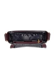Burgundy semi-circular croco women's handbag TORES-1328-4D(Z26). Top view on white background.