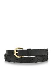 Women's black leather braided belt PASDS-0308-99(W24)-01