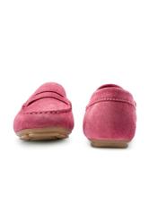 Women's leather moccasins in fuchsia color BUTYD-1262-5E(W26), front and back view of the product on a white background.