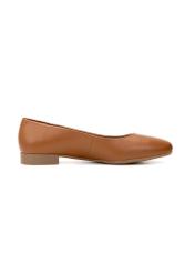 Women's leather ballet flats in cognac color BUTYD-1049B-1F(W26), side view of the product on a white background.
