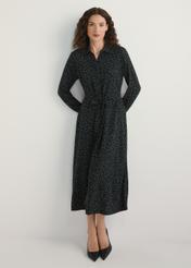 Black Polka Dot Dress SUKDT-0258-9P(W26), front view of the product on the model. Full body visible.