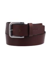 Men's brown leather belt PASMS-0271-1H(Z26), product view from the front on a white background.