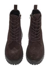 Women's suede ankle boots in brown color BUTYD-1289-1I(Z26), front product view on white background.