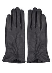 Black women's leather gloves REKDS-0106-99(Z26) - product view from above, on a white background.