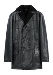 Long men's leather sheepskin coat KOZMS-0024-3189(Z25), product view from the front on a white background.
