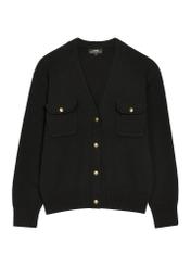 Black women's wool blend cardigan KARDT-0070-99(Z26), front product view on white background.