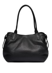 Black leather shopper bag TORES-1360-9I(Z26) - product view from the back, on a white background.