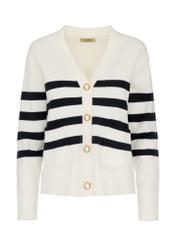 White striped cardigan for women KARDT-0040-11(W24)-04