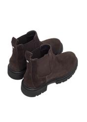 Dark brown suede women's Chelsea boots BUTYD-1093-1I(Z26), diagonal product view on white background.