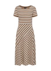 Midi dress in white and beige stripes SUKDT-0182-82(W25)-01