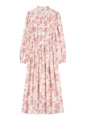 Pink floral midi dress SUKDT-0270-5P(W26), front product view on white background.