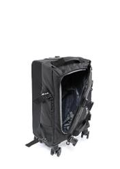 Small suitcase on wheels WALNY-0043-99-19(W25) in black with logo - view of the open suitcase on a white background.