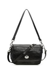 Small black women's handbag with gloss TOREC-1249-99(Z26), front product view on white background.