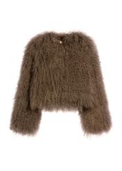 Brown short natural fur coat FUTDF-0104-1K(Z26) - front product view, on white background.